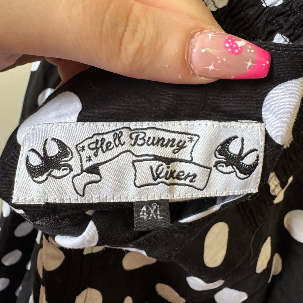 Hell Bunny Black & White Polka Dot Halter Swing Mini Dress - Picture 8 of 8